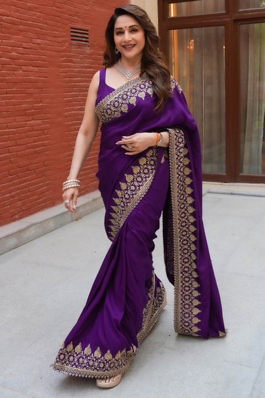 Purple Rangoli Silk saree with sequins and embroidery work – front view