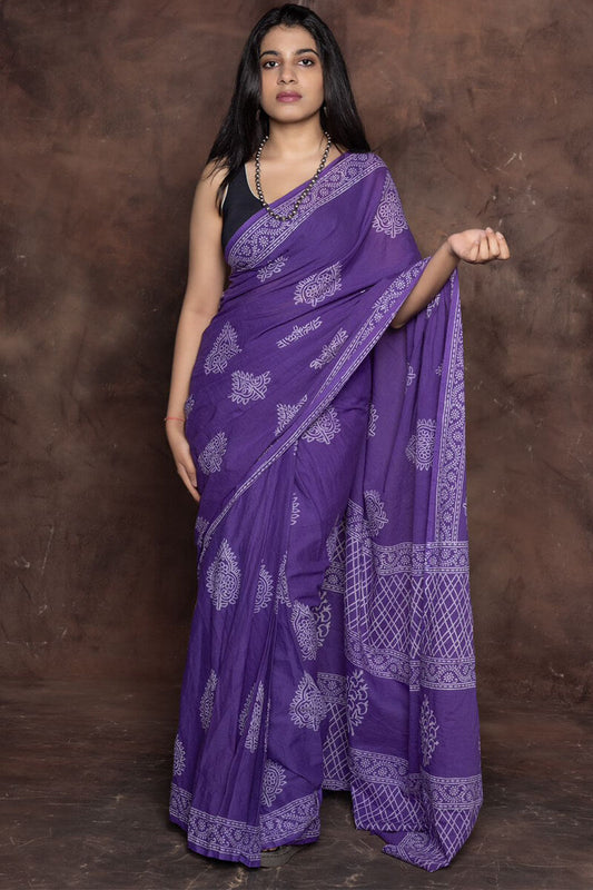 Purple Mul Cotton Ready to Wear Saree with Pocket - front view