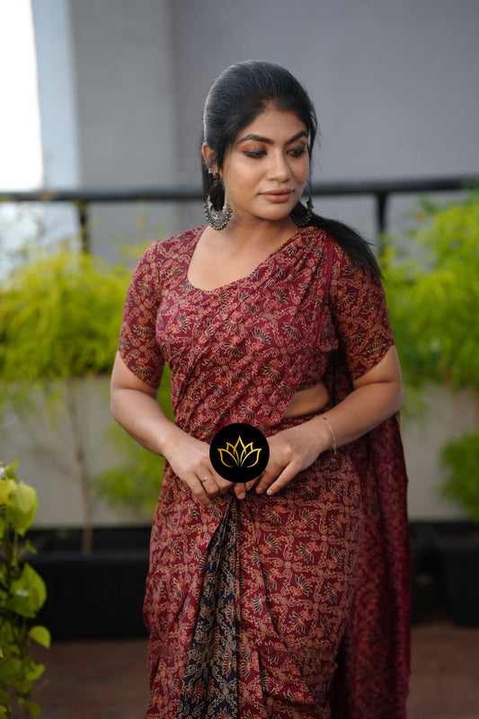 Maroon Mul Cotton Saree - side view