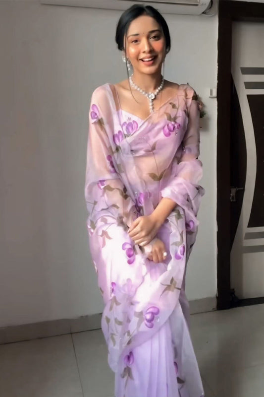 Lavender Organza Silk Saree - side view