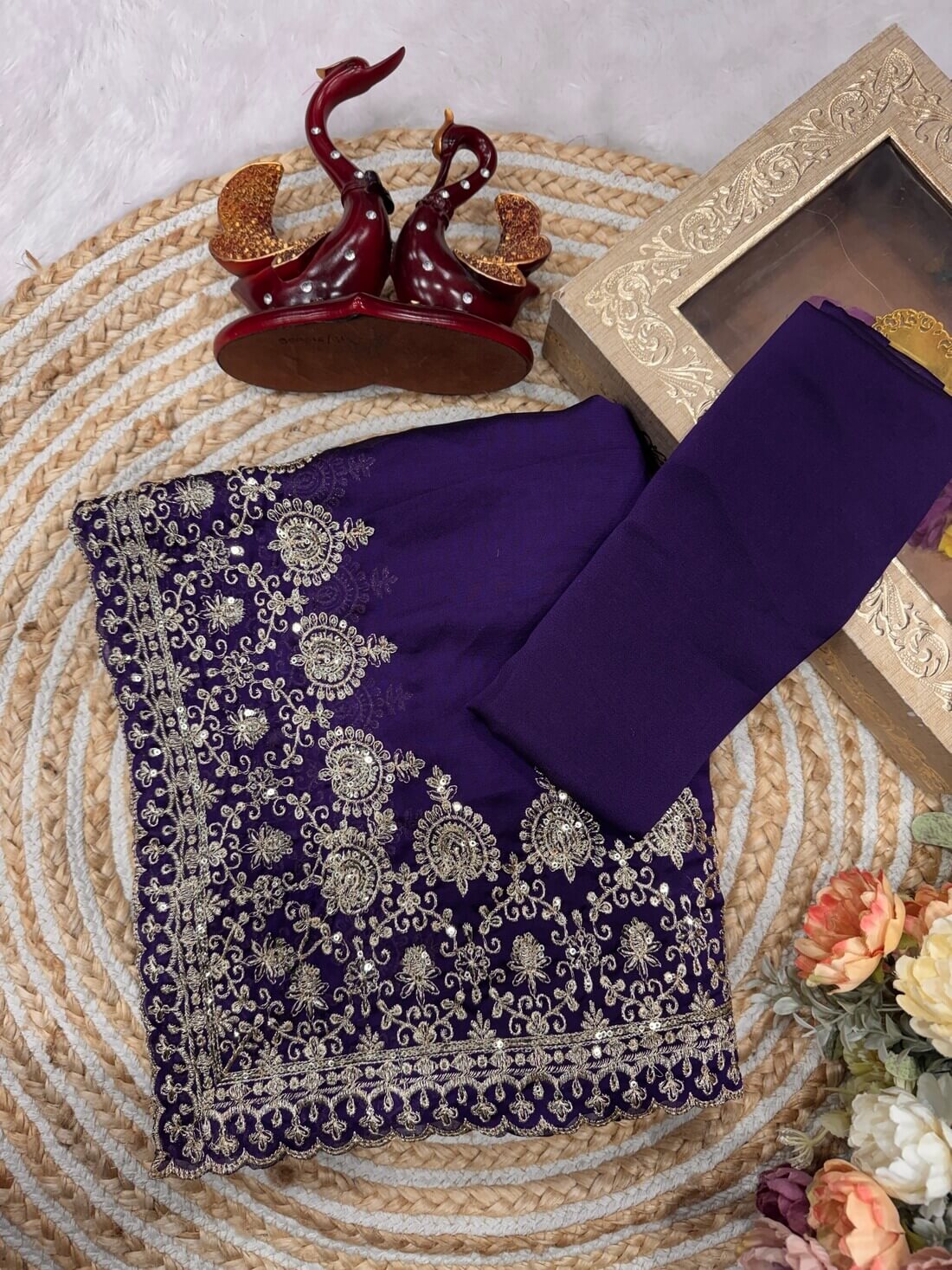 Purple Rangoli Silk saree – fabric texture close up