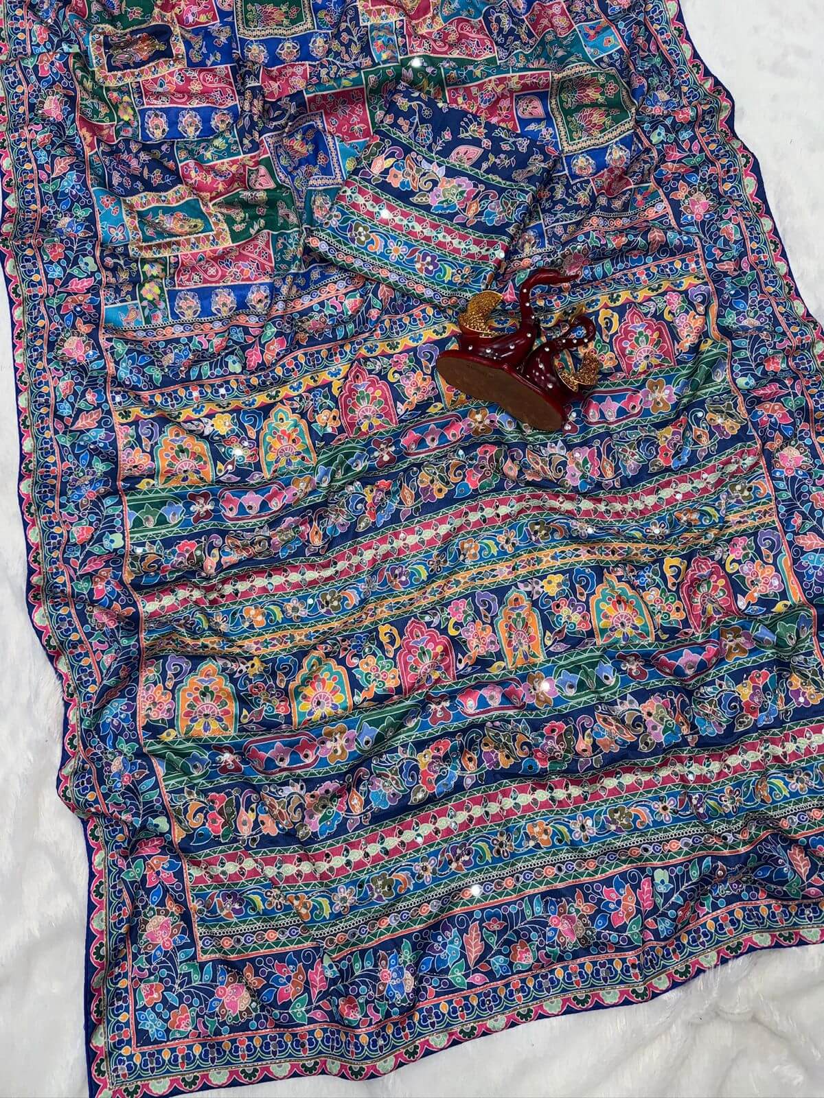 Multicolor Vibrant - Chinon silk mirror work saree