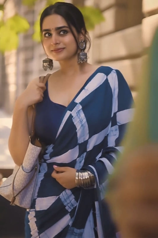 Blue Mul Cotton Saree - side view