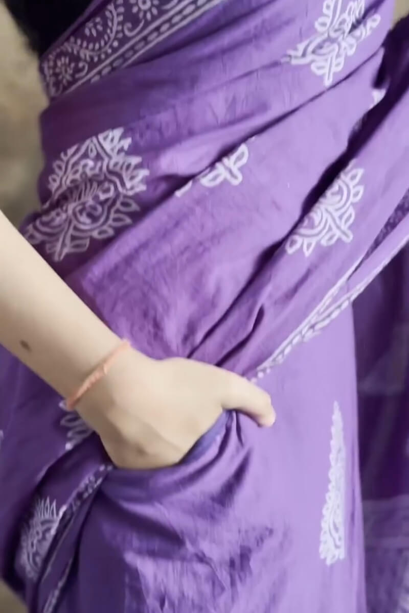 Purple Mul Cotton Saree - blouse piece