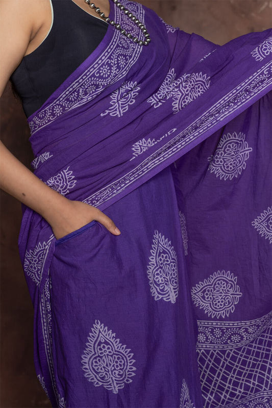 Purple Mul Cotton Saree - side view