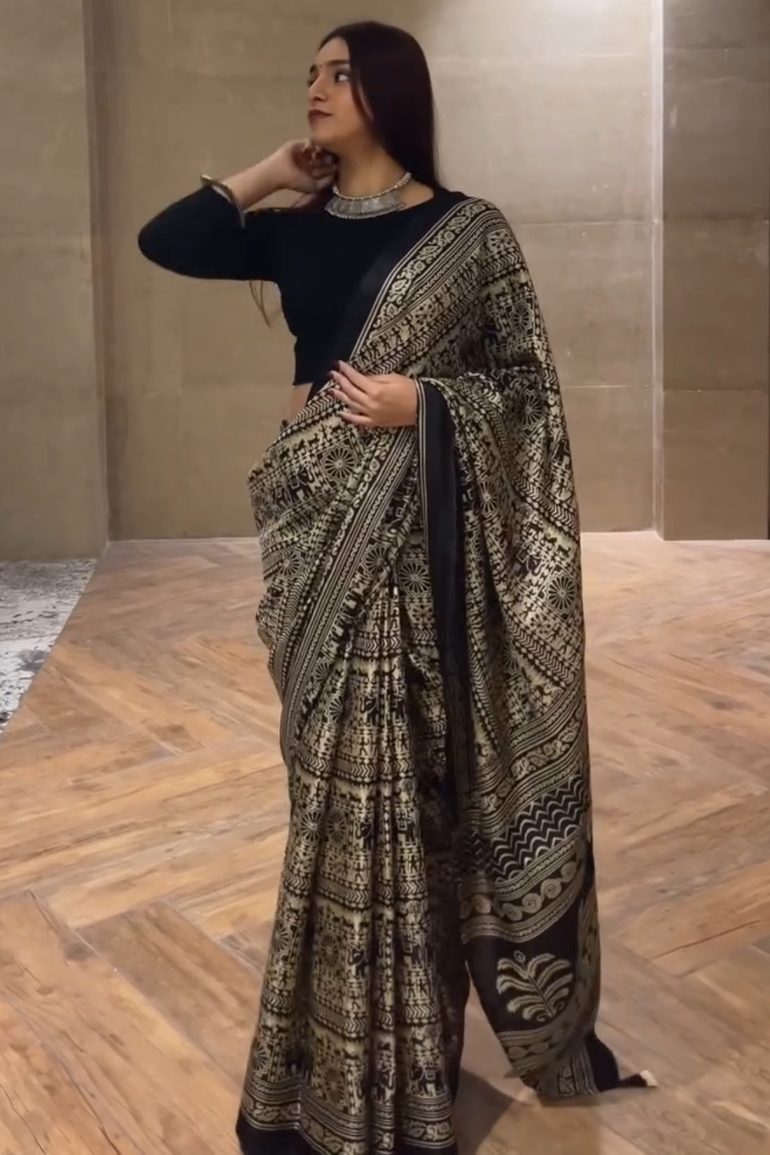 Black Crape Silk Saree - fabric close-up