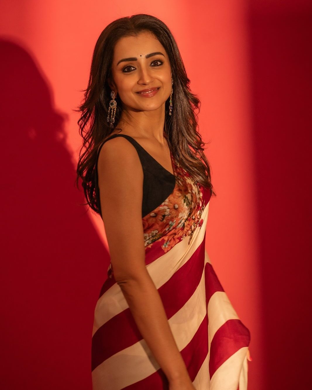 Beige and Maroon Crape Silk Saree - draped look