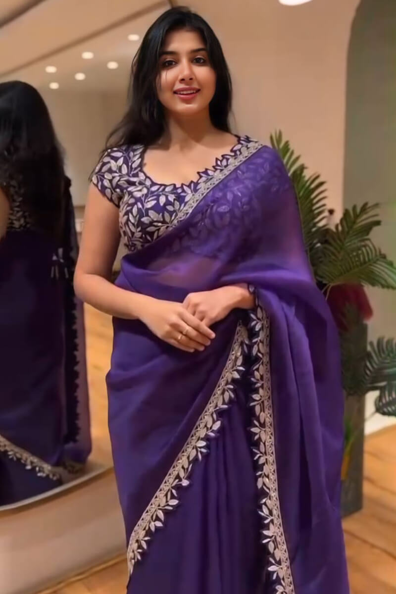 Purple Rangoli Silk Saree - draped look