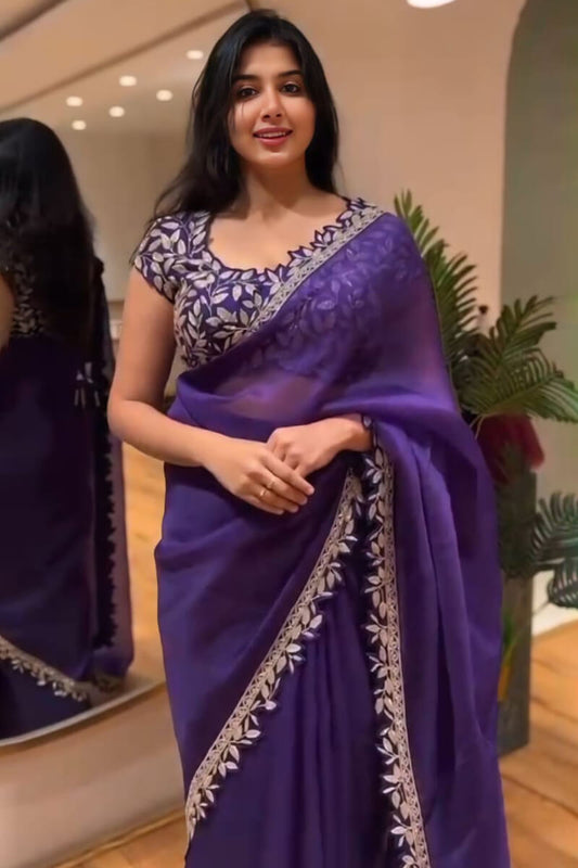 Purple Rangoli Silk Saree - draped look
