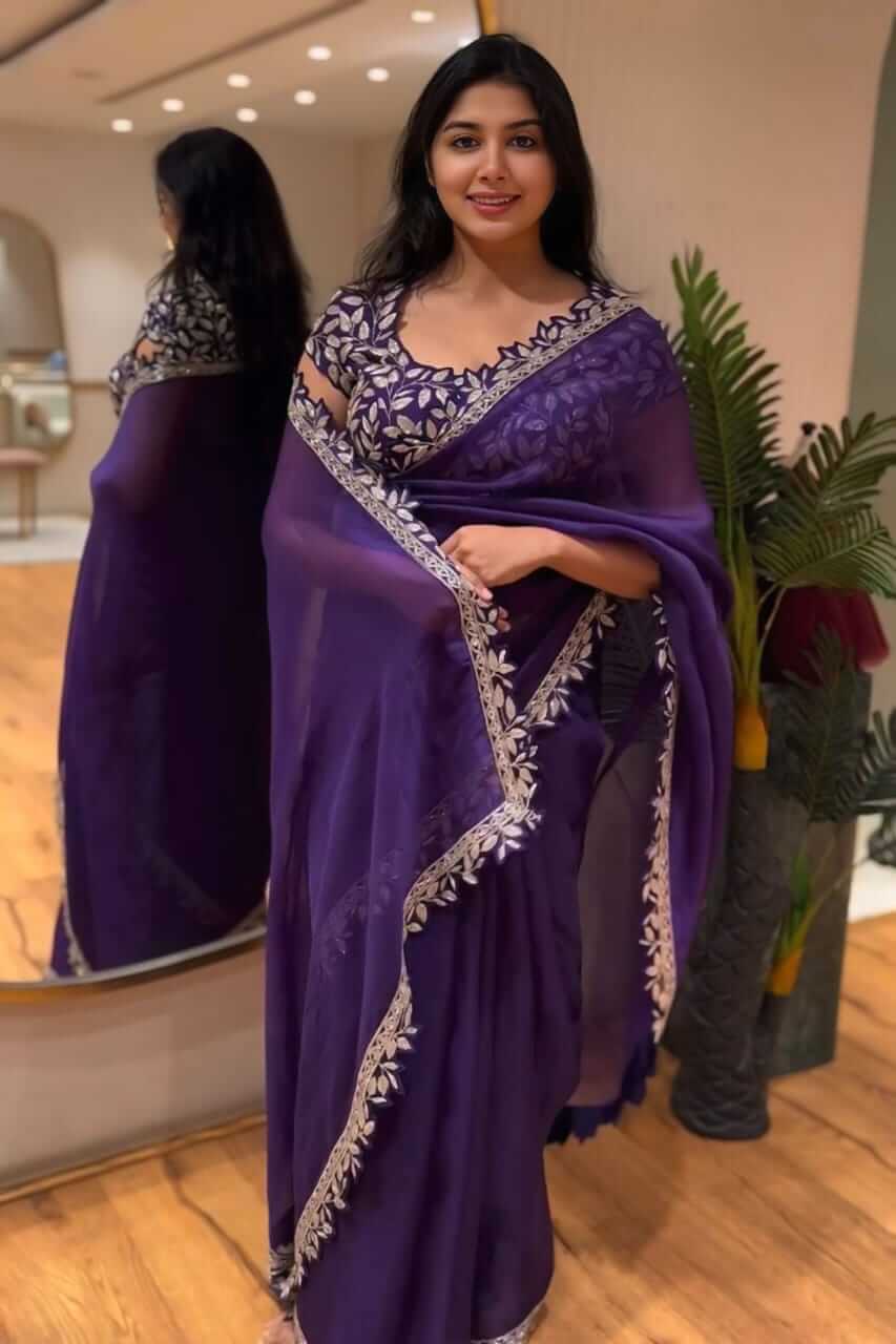 Purple Rangoli Silk Saree - blouse detail