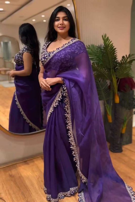 Purple Rangoli Silk Designer Saree - front view