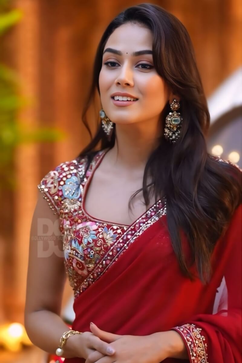 Red Rangoli Silk Saree - embroidery border detail