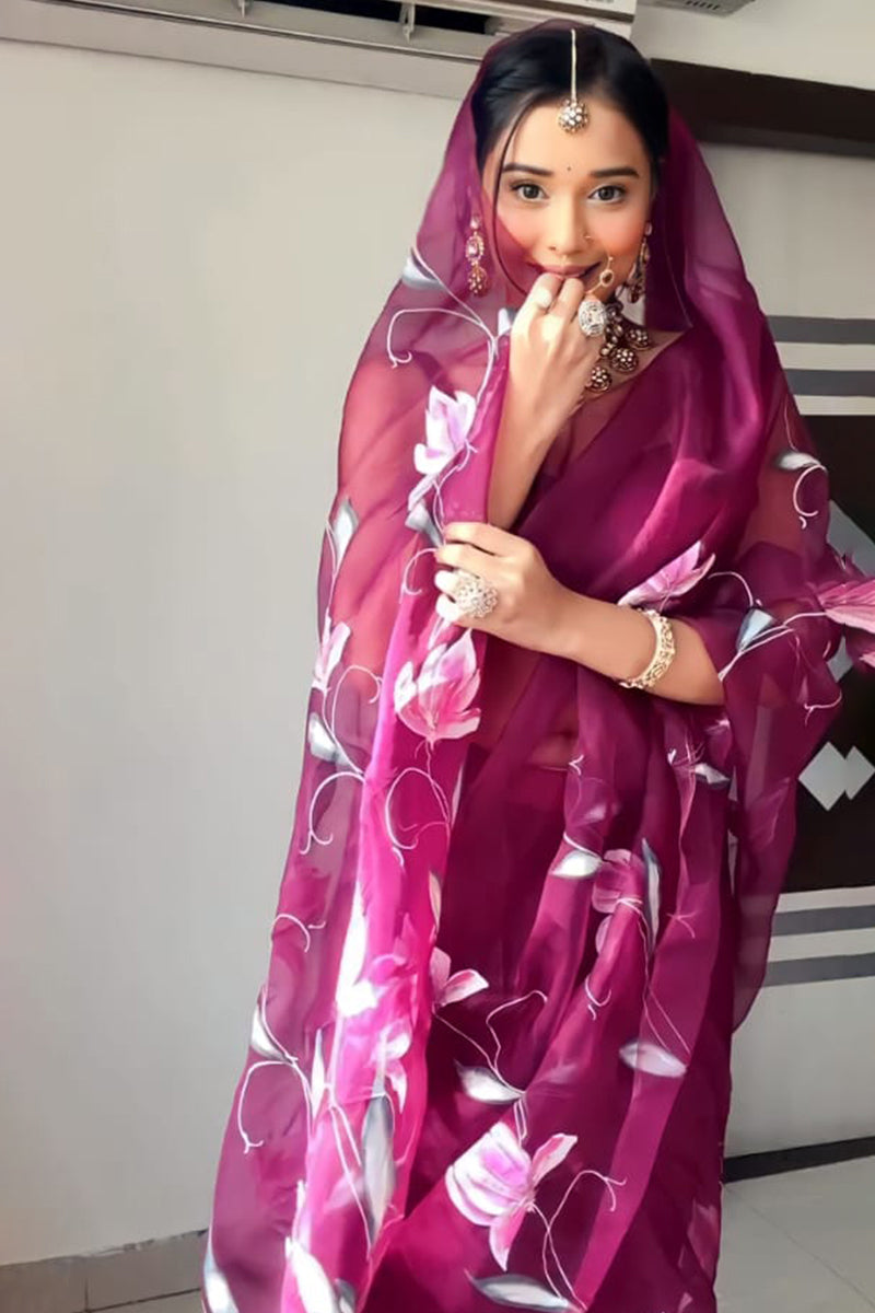 Wine Organza Silk Saree for weddings – The Sareeza