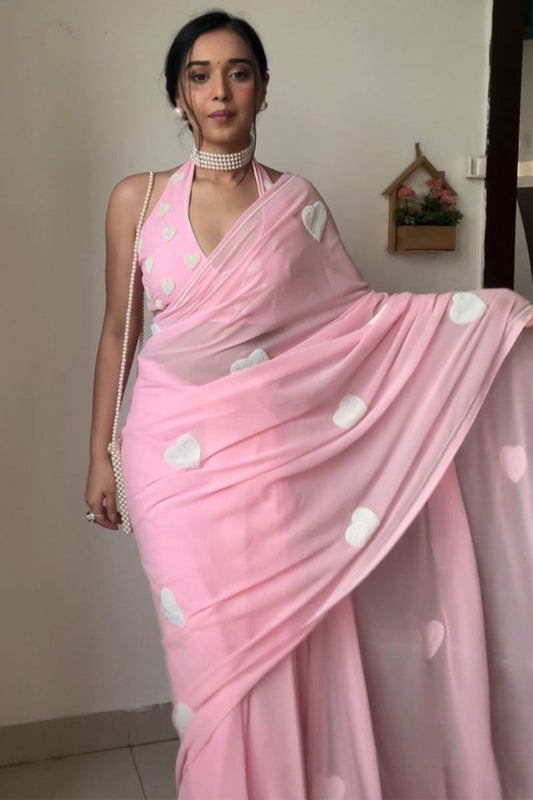 Pink Georgette Ready to Wear Saree - front view
