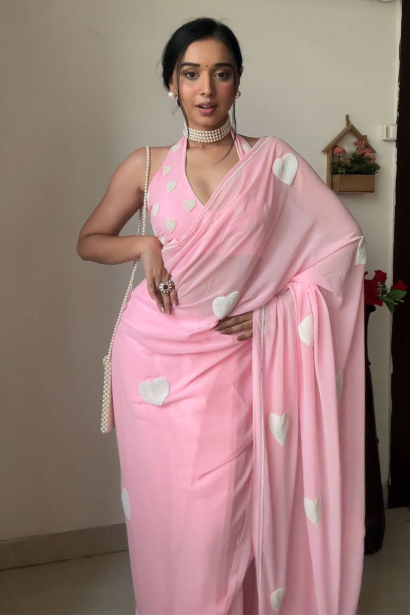 Pink Georgette Saree - side view