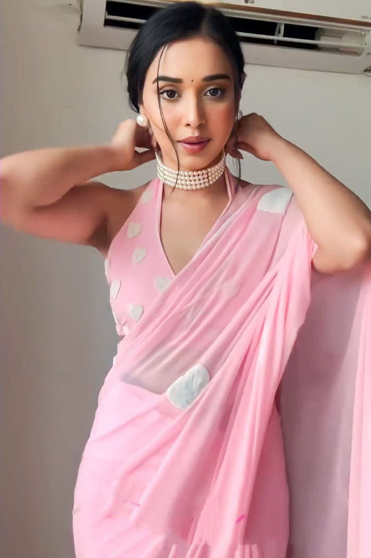 Pink Georgette Saree - embroidery detail