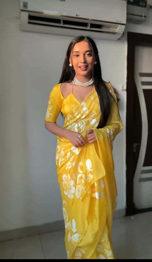 Yellow Georgette 1-Minute Ready to Wear Saree drape view