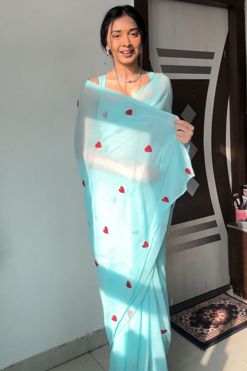Sky Georgette Ready to Wear Saree – styled festive look