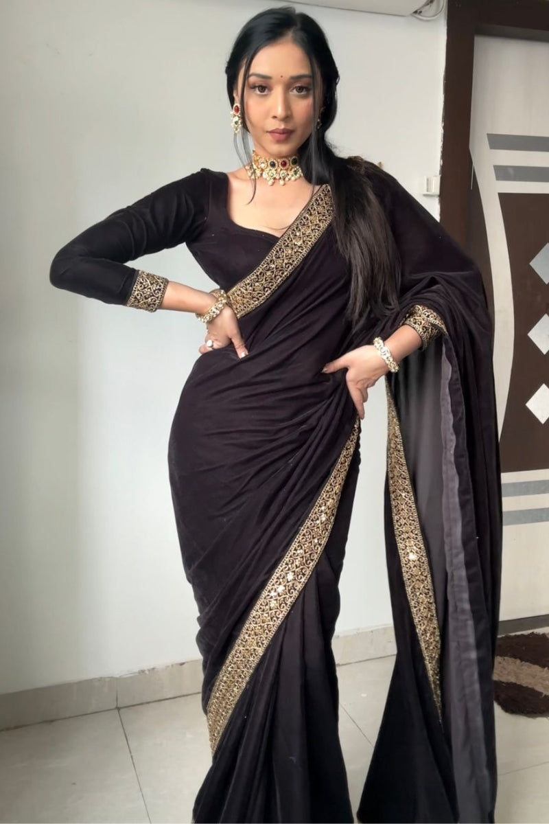 Black Velvet Saree - blouse detail