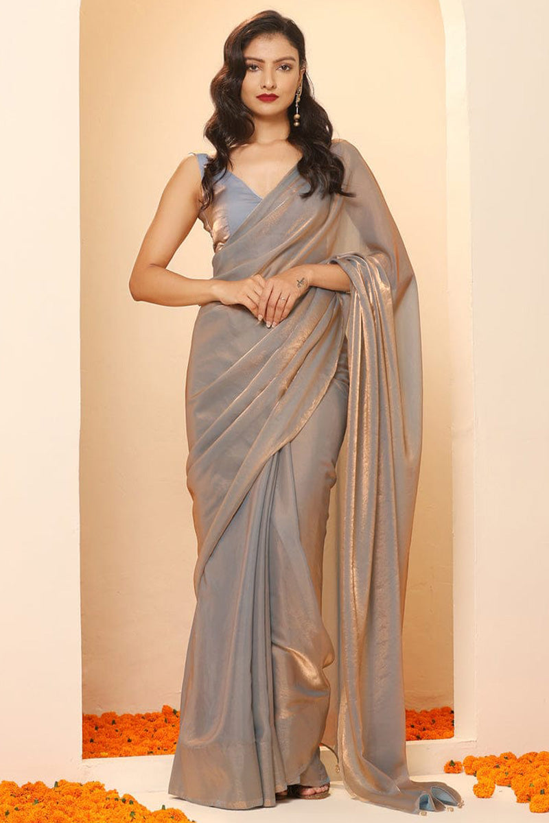 Grey Fancy Silk Saree - blouse detail