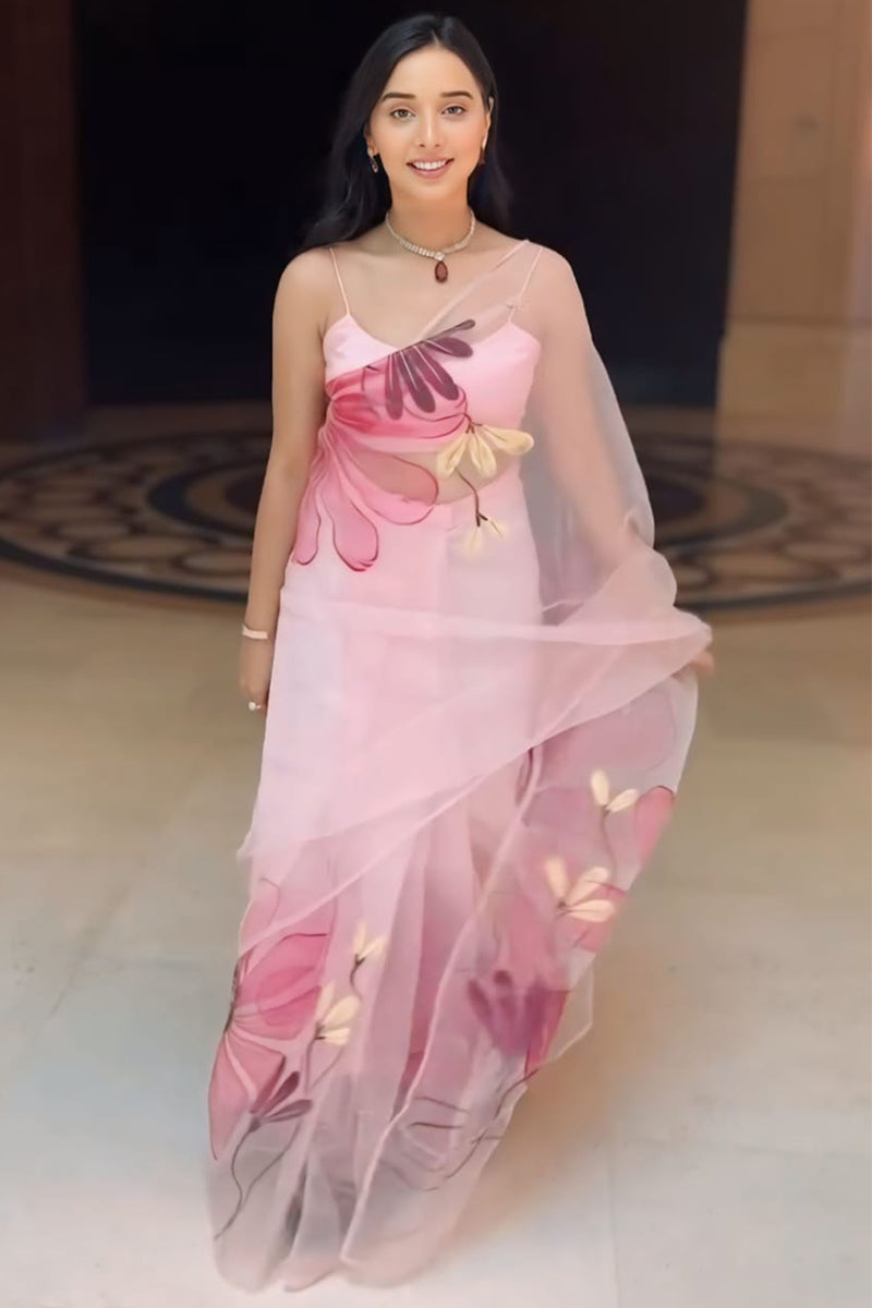 Baby Pink Organza Silk Party Wear Saree – The Sareeza