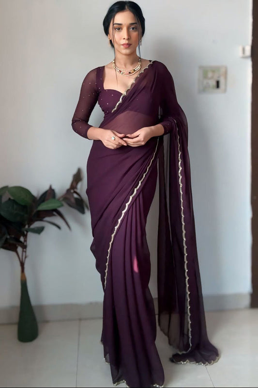 Purple Georgette Ready to Wear Saree - front view