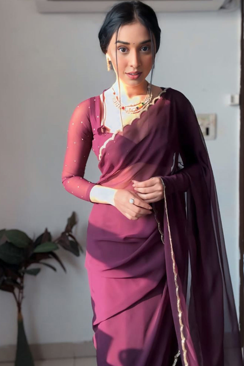 Purple Georgette Saree - side view