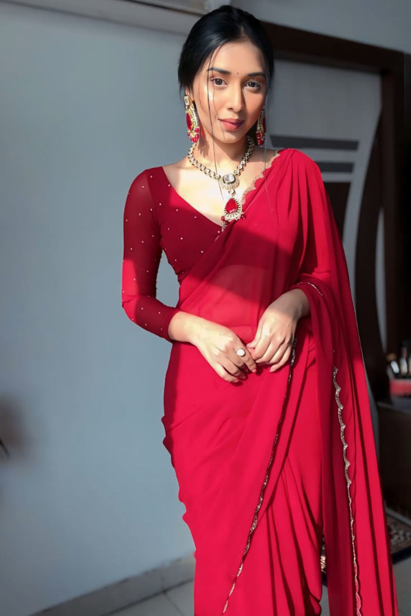 Red Georgette Saree - draped look