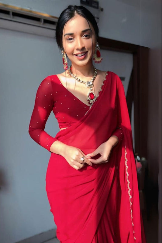 Red Georgette Saree - side view