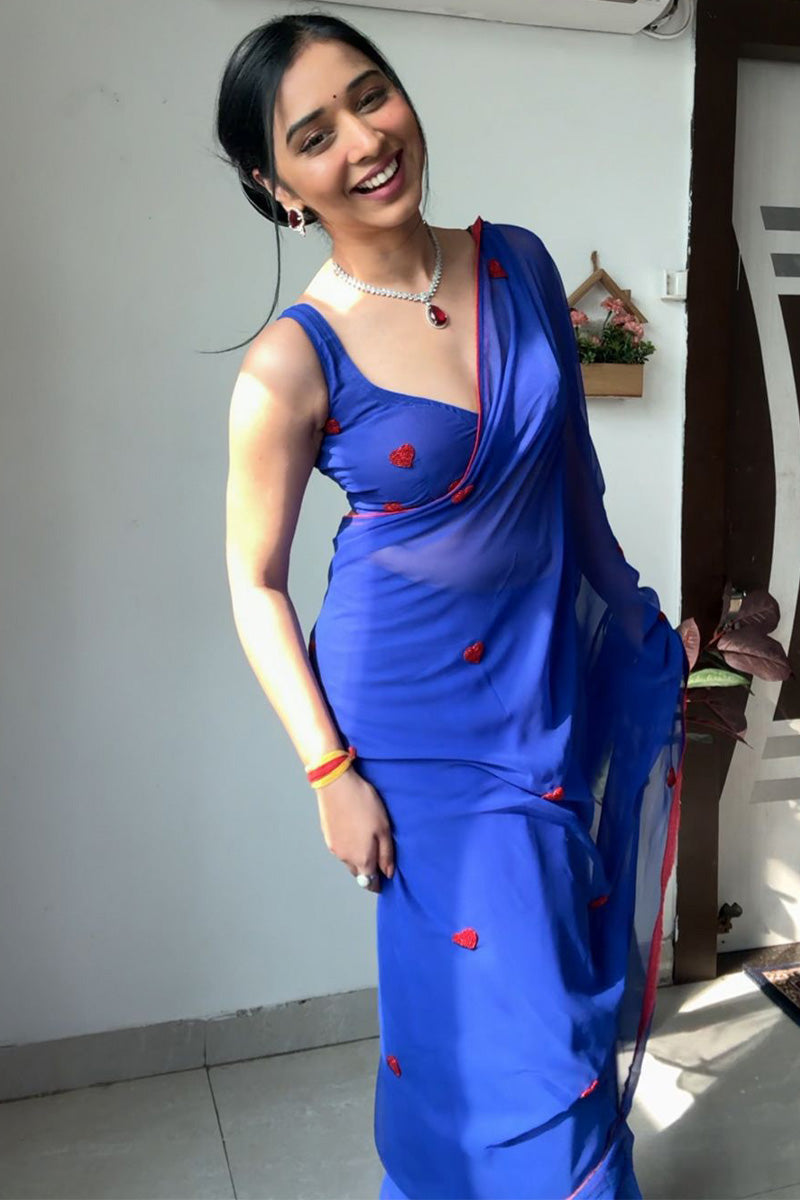Blue Georgette Ready to Wear Saree – side pose