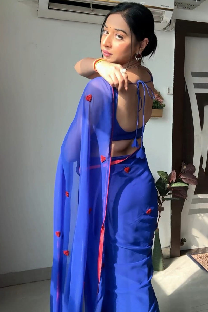 Blue Georgette Ready to Wear Saree – styled festive look