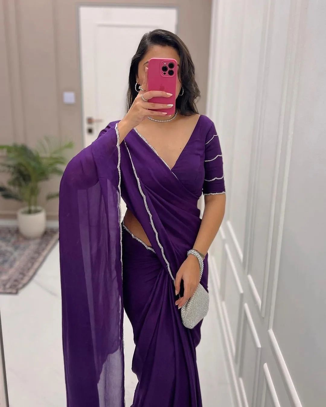 Purple Georgette Designer Saree - draped look