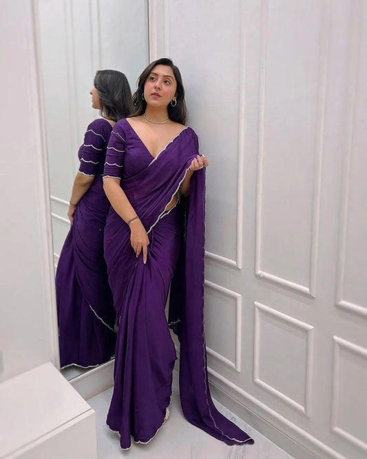 Purple Georgette Designer Saree - front view