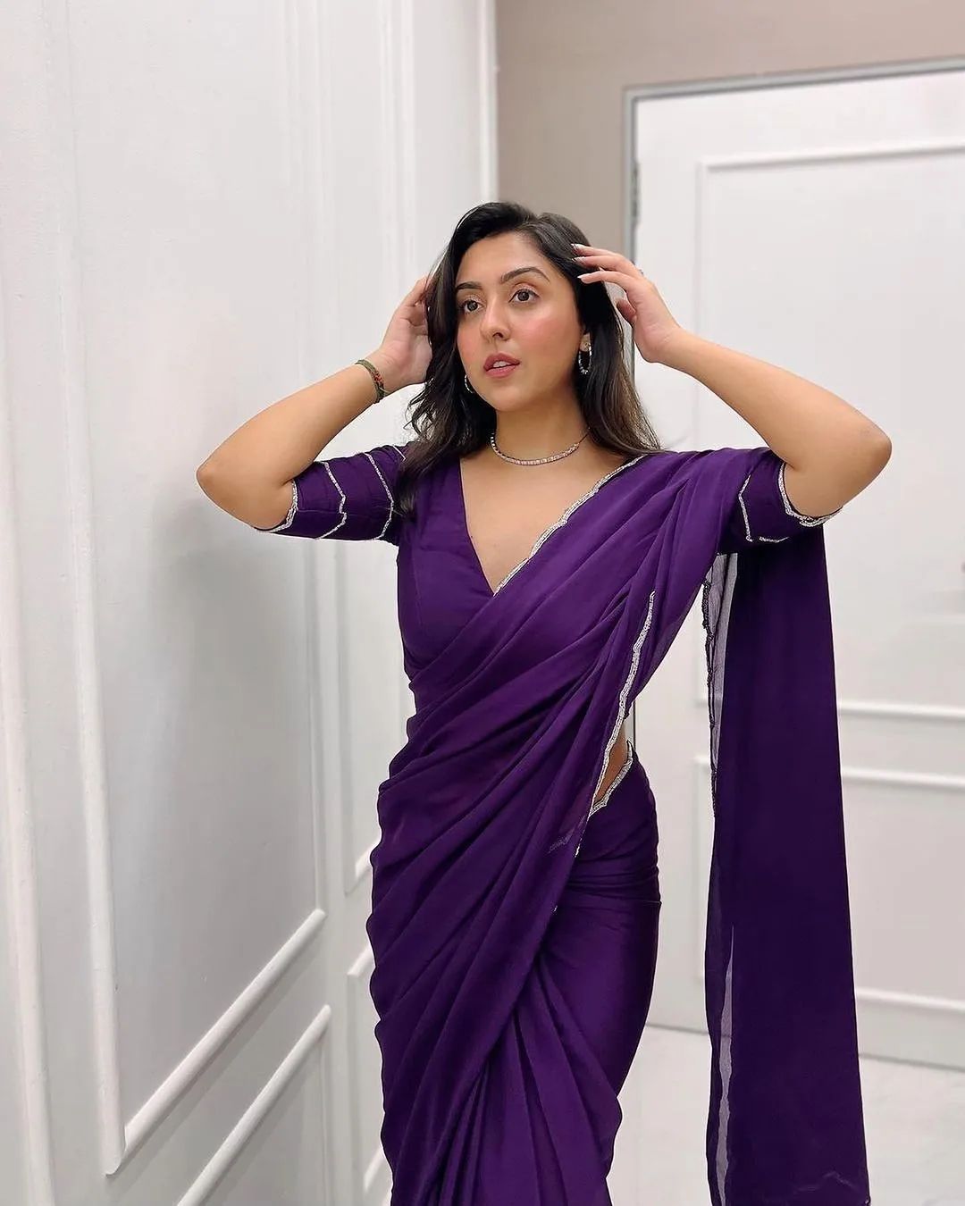 Purple Georgette Saree - Gota Patti work detail