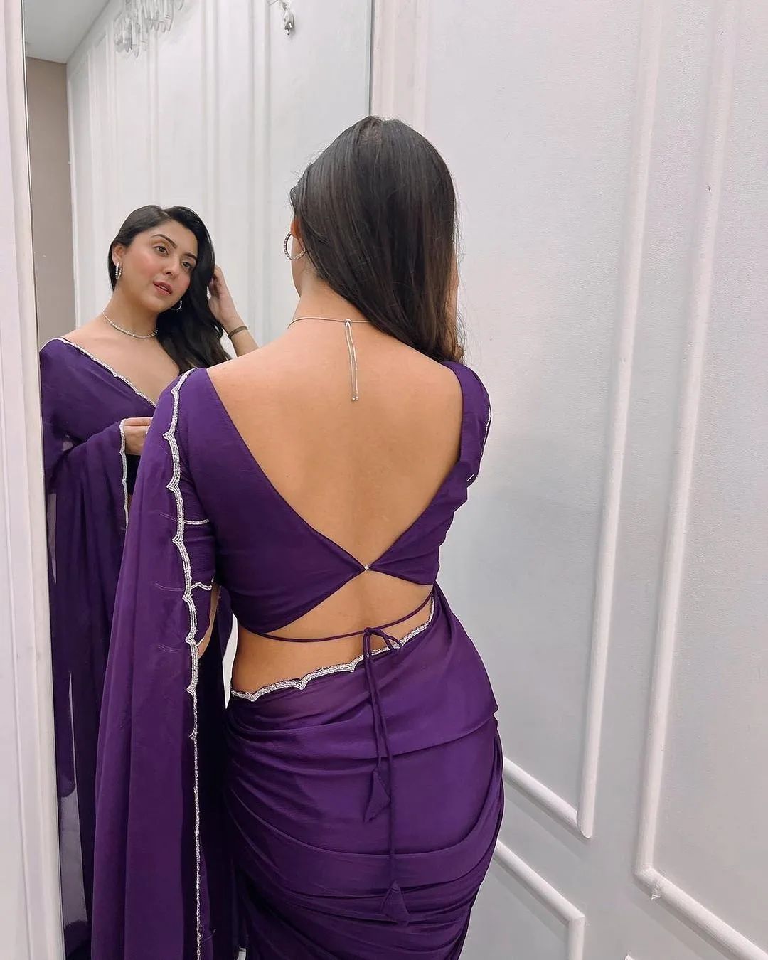 Purple Georgette Saree - fabric close-up