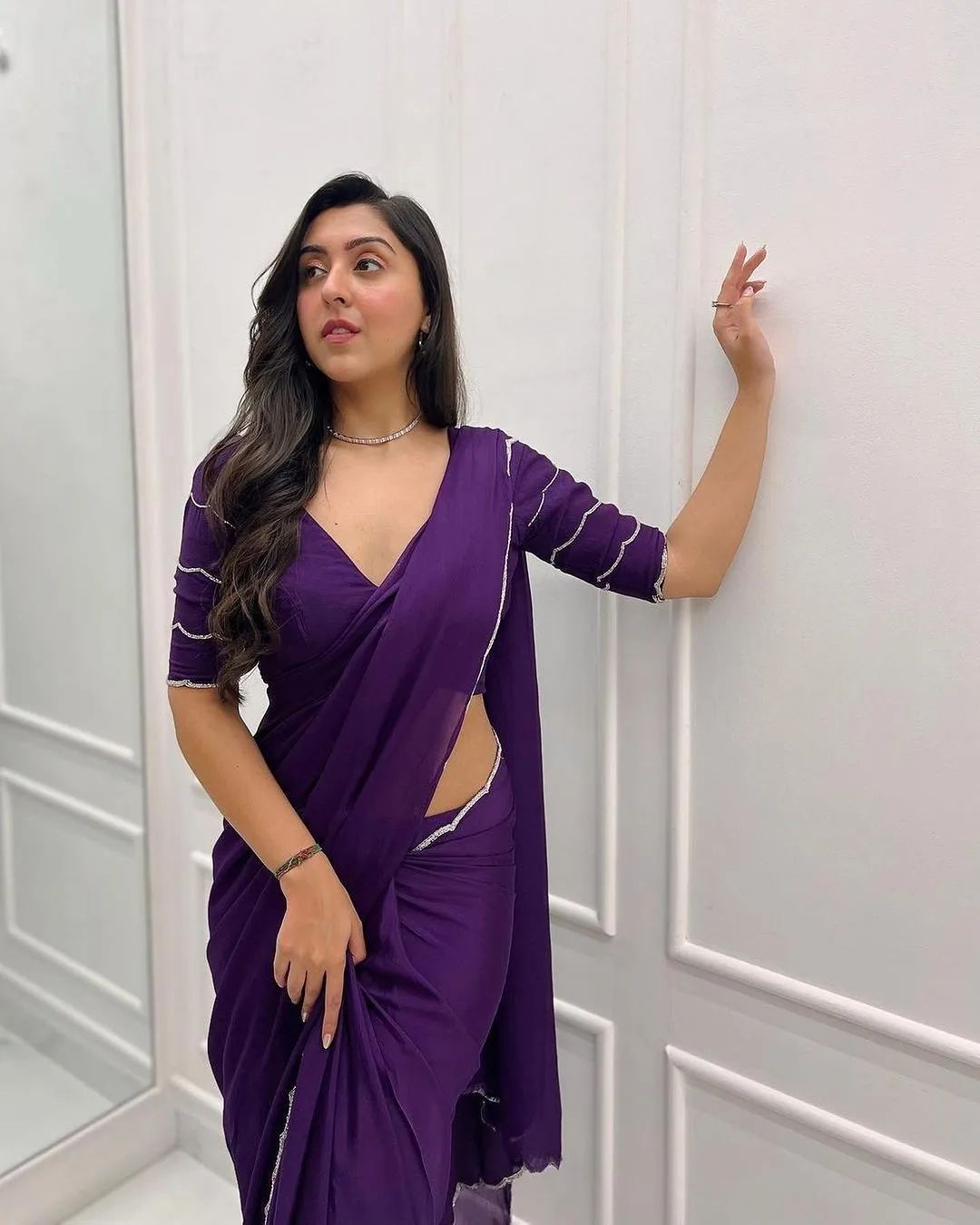 Purple Georgette Saree - full spread