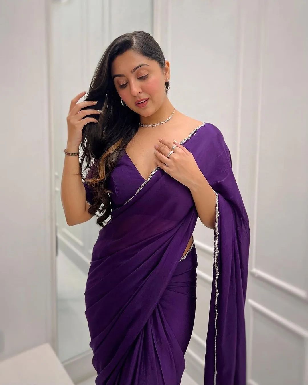 Purple Georgette Designer Saree - side view