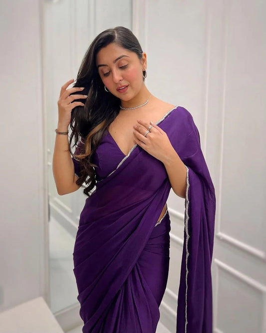 Purple Georgette Designer Saree - side view