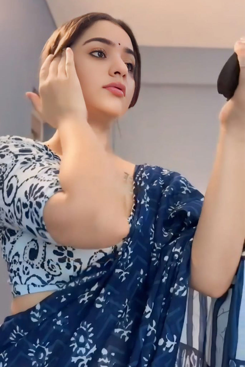 Blue Cotton Saree - draped look
