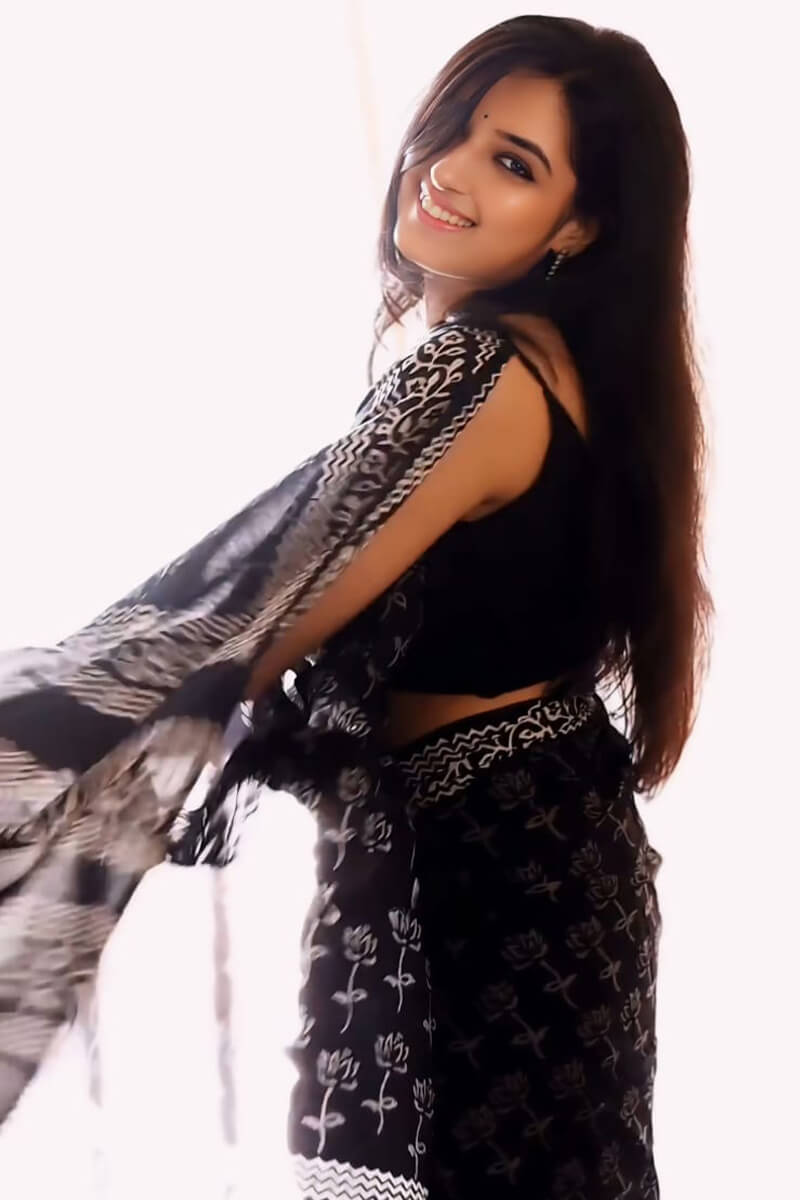 Black Cotton Saree - blouse piece
