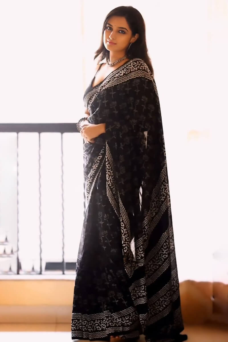 Black Cotton Saree - draped look