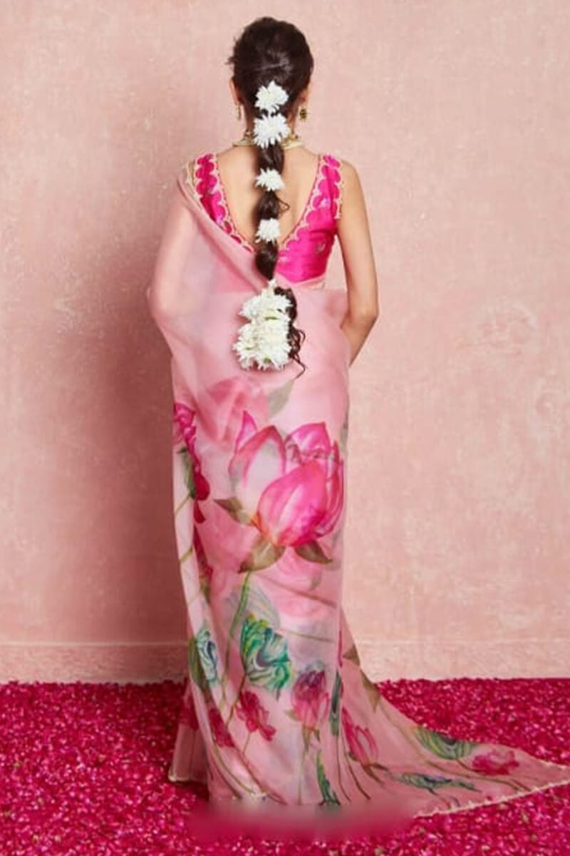 Baby Pink Organza Silk Saree - blouse detail