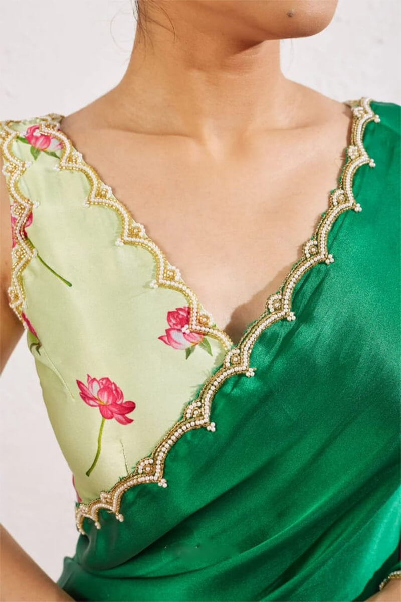 Dark Green Satin Silk Saree - blouse piece