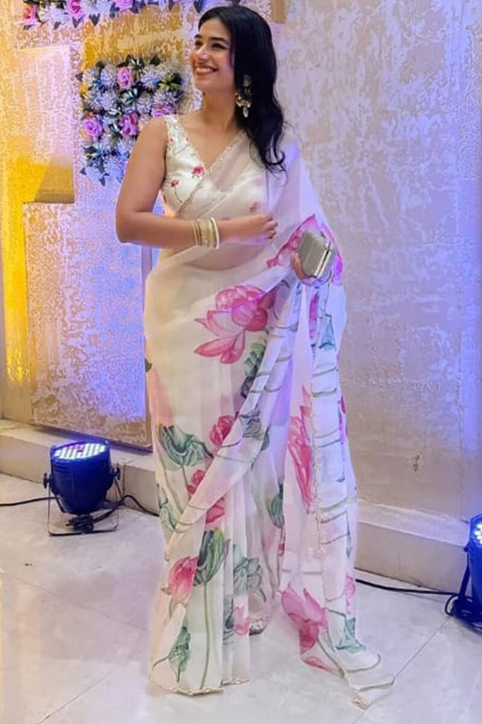 Off White Organza Silk 1-Minute Ready to Wear Saree drape view