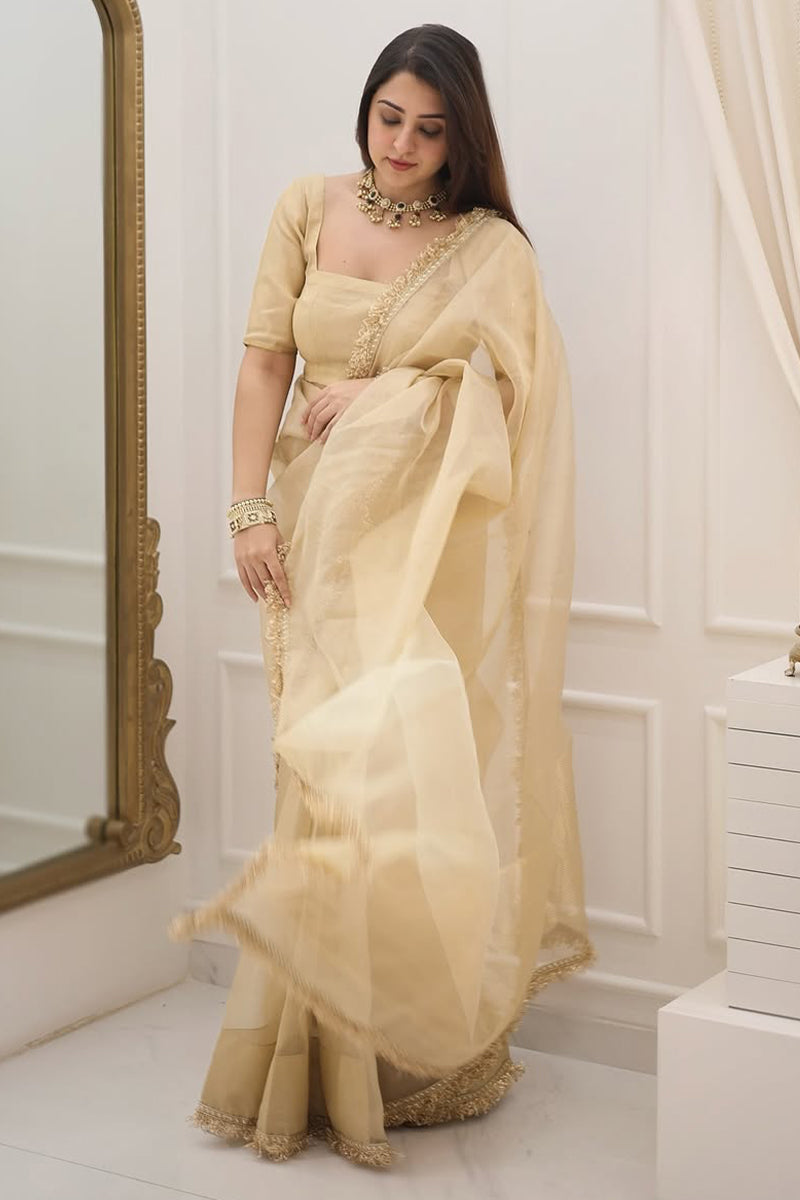 Beige Cotton Silk Saree – side view