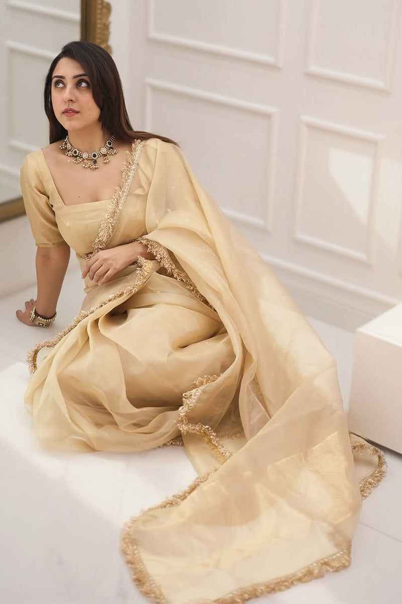 Beige Cotton Silk Saree – pallu detail