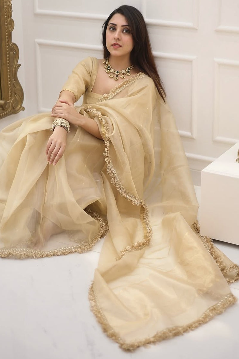 Beige Cotton Silk Saree – full spread