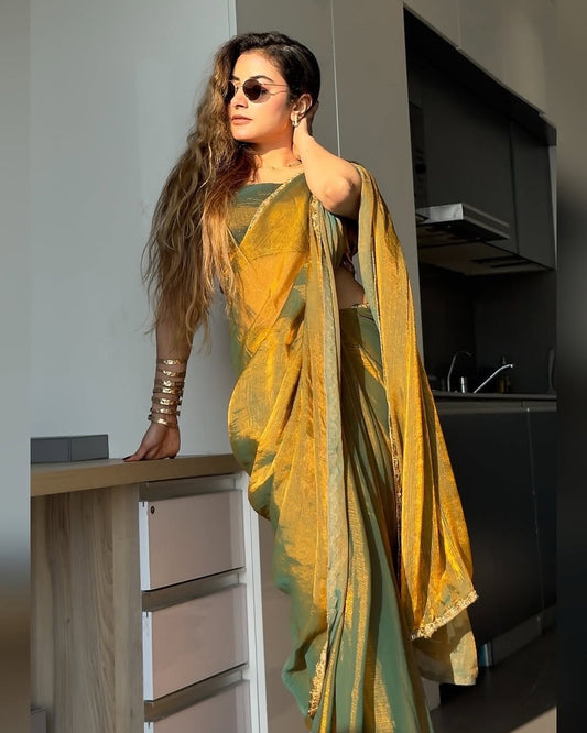 Green Fancy Silk Saree - side view