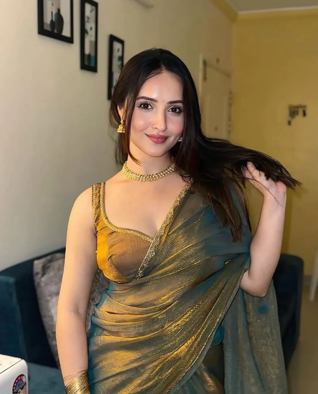 Green Fancy Silk Saree - full spread